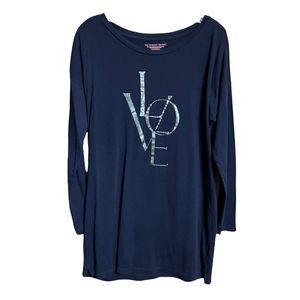 Victoria's Secret Navy Blue Silver Love Long Sleeve Tee Tunic Shirt Sz S EUC